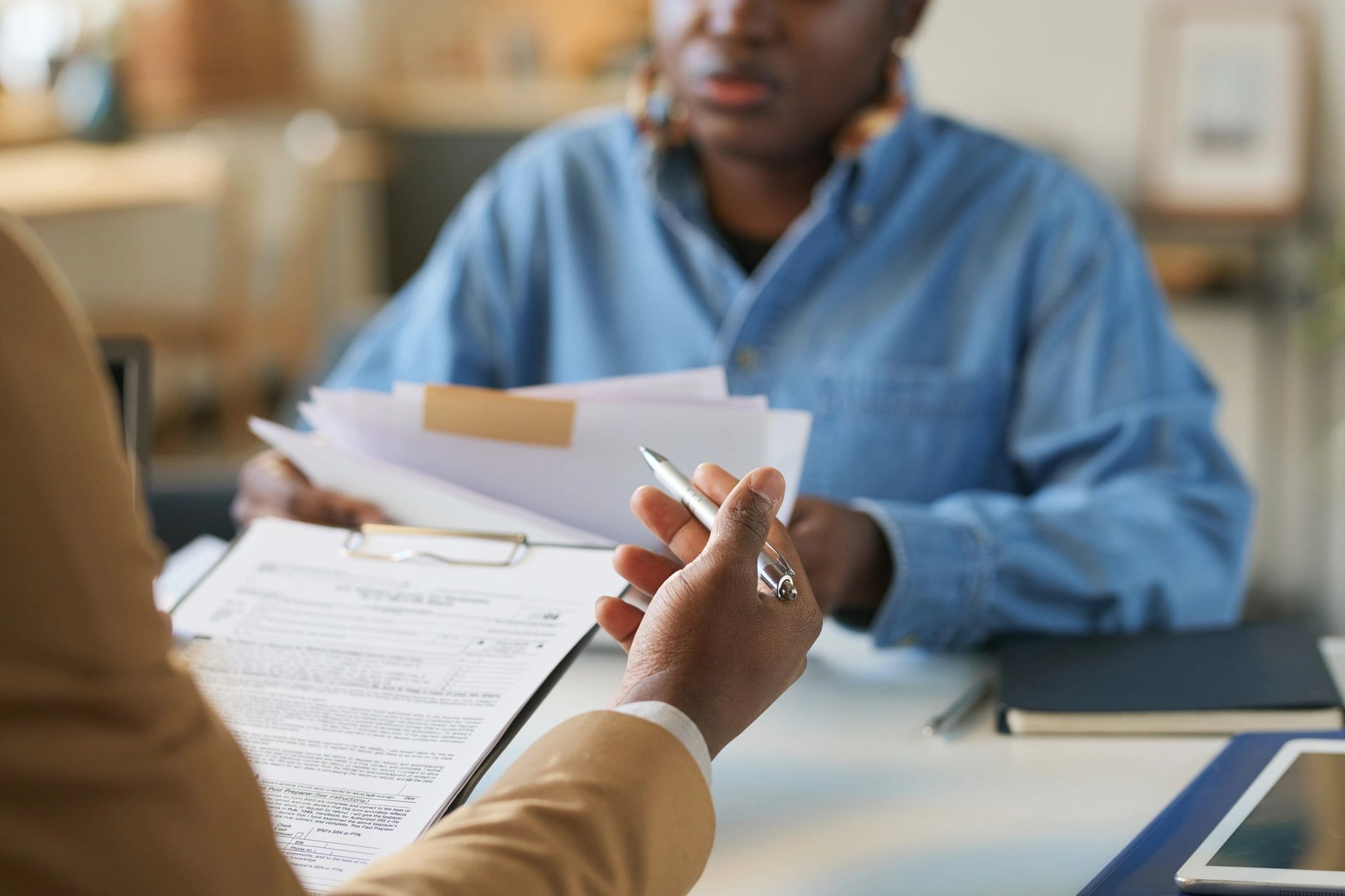Professional consultation reviewing documents